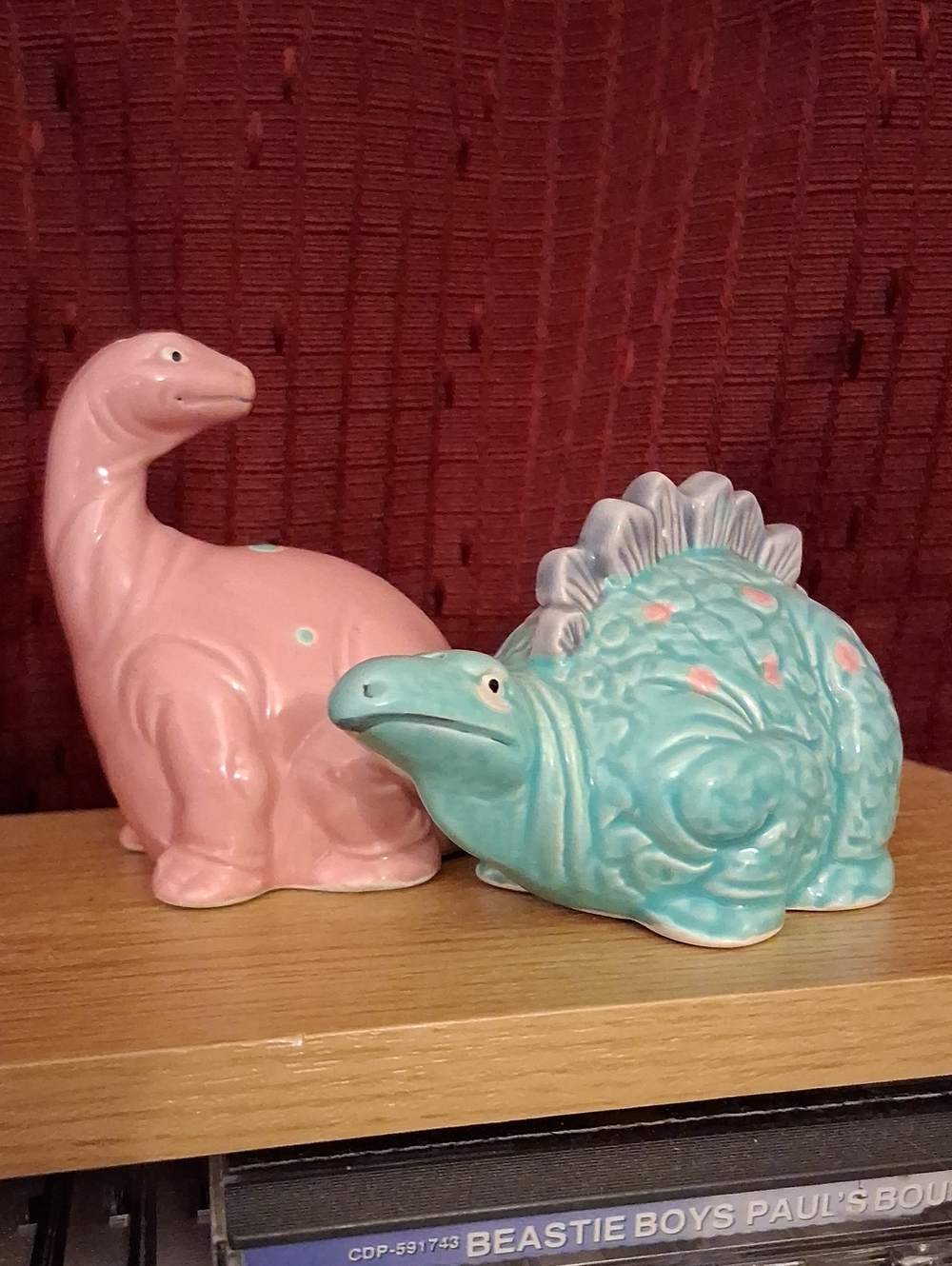 Ceramic Dinosaur Salt and Pepper Shakers - Pink & Turquoise
